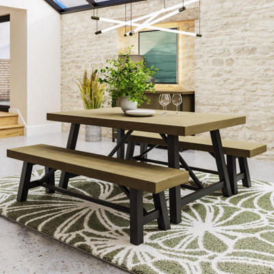 FWSTYLE Modern Industrial Driftwood Pine 1.6M Dining Table - image 1