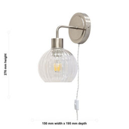 First Choice Lighting Set Of 2 Toby - Satin Nickel Plug In Wall Lights Clear Shades - thumbnail 6