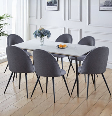 Hallowood Furniture Cullompton Large Rectangular Dining Table (160Cm) With 6 Grey Fabric Curved Back Dining Chairs - image 1