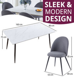 Hallowood Furniture Cullompton Large Rectangular Dining Table (160Cm) With 6 Grey Fabric Curved Back Dining Chairs - thumbnail 3