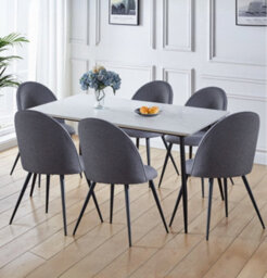 Hallowood Furniture Cullompton Large Rectangular Dining Table (160Cm) With 6 Grey Fabric Curved Back Dining Chairs - thumbnail 1