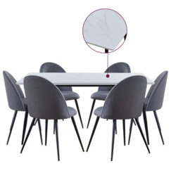 Hallowood Furniture Cullompton Large Rectangular Dining Table (160Cm) With 6 Grey Fabric Curved Back Dining Chairs - thumbnail 8