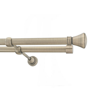 Toolty Double Metal Curtain Pole 19/19mm With Finials Rod Classic Brackets Liberty 145Cm Antique Brass