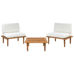 Beliani Garden Lounge Set With Table 2 Seater Frascati Modular Certified Acacia Wood Off-White - thumbnail 1