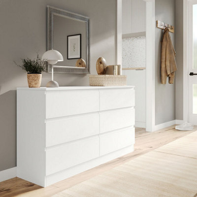 Urbn-Living Urbnliving 120Cm Width White Wooden Chest Of 6 Drawers Bedroom Furniture Storage Bedside Table Modern Cabinet - image 1