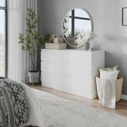Urbn-Living Urbnliving 120Cm Width White Wooden Chest Of 6 Drawers Bedroom Furniture Storage Bedside Table Modern Cabinet - thumbnail 2