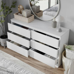 Urbn-Living Urbnliving 120Cm Width White Wooden Chest Of 6 Drawers Bedroom Furniture Storage Bedside Table Modern Cabinet - thumbnail 3