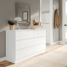 Urbn-Living Urbnliving 120Cm Width White Wooden Chest Of 6 Drawers Bedroom Furniture Storage Bedside Table Modern Cabinet