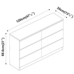Urbn-Living Urbnliving 120Cm Width White Wooden Chest Of 6 Drawers Bedroom Furniture Storage Bedside Table Modern Cabinet - thumbnail 7