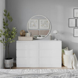 Urbn-Living Urbnliving 120Cm Width White Wooden Chest Of 6 Drawers Bedroom Furniture Storage Bedside Table Modern Cabinet - thumbnail 4