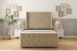 "Sloomy Luthor Almond Coniston Bed Frame With Mattress With 50""  Upholstered Wingback Headboard 4' Small Double" - thumbnail 1