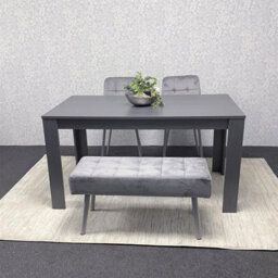 Kosy Koala Modern Dark Grey Dining Table Set With 2 Grey Velvet Chairs And 1 Grey Bench - thumbnail 5