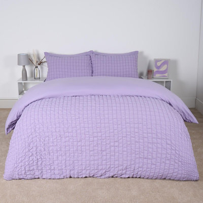 Ohs Seersucker Duvet Cover Pillowcase Bedding Set, Lilac - Double - image 1