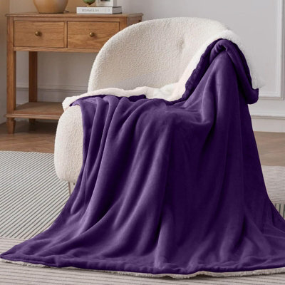 Bedlooms Purple Sherpa Throw Blanket, Reversible & Lightweight Bed & Sofa Blanket, Super King 230X270Cm - image 1