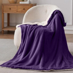 Bedlooms Purple Sherpa Throw Blanket, Reversible & Lightweight Bed & Sofa Blanket, Super King 230X270Cm - thumbnail 1