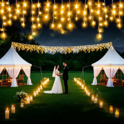 Living And Home 600 Warm Yellow Led Solar Powered Icicle Light String With Remote Control, Multi Functional Timer Outdoor String Light ,15M - thumbnail 3