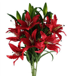 Leaf Pack Of 6 X 100Cm Large Red Lily Stem - 18 Flowers - thumbnail 1