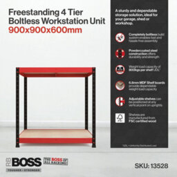 Rb Boss Garage Workbench 2 Shelf Mdf Red & Black Powder Coated Steel Work Bench (H)900mm (W)900mm (D)600mm - thumbnail 5