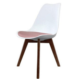 Fusion Living Soho White & Blush Pink Plastic Dining Chair With Squared Dark Wood Legs