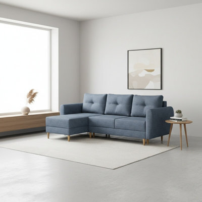 Universal L Shaped Corner Sofa Bed With Built In Storage Compartment Modern Fabric 3 Seater Settee For Living Room Blue - image 1