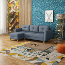 Universal L Shaped Corner Sofa Bed With Built In Storage Compartment Modern Fabric 3 Seater Settee For Living Room Blue - thumbnail 2