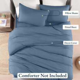 Bedlooms Washed Blue Plain Dyed Duvet Cover Complete Bedding Set, Breathable & Anti-Allergic Microfiber, King 230X220Cm - thumbnail 3