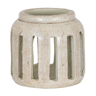 Hill Interiors Tarn Collection Medium Candle Holder - Ceramic - L20 X W20 X H19 Cm - White - image 1
