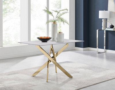 Furniturebox Uk Leonardo 4-Seater Dining Table With White Glass Marble Effect Top And Gold Legs - image 1