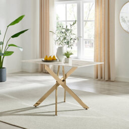 Furniturebox Uk Leonardo 4-Seater Dining Table With White Glass Marble Effect Top And Gold Legs - thumbnail 2
