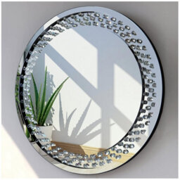 60Cm Floating Jewelled Round Wall Mirror Crystal Diamond