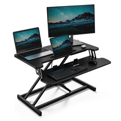 Vonhaus Adjustable Black Standing Desk Converter - 2 Tier Sit Stand Desk Riser, Stand Up Desk For Home Office/work - image 1