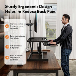 Vonhaus Adjustable Black Standing Desk Converter - 2 Tier Sit Stand Desk Riser, Stand Up Desk For Home Office/work - thumbnail 4