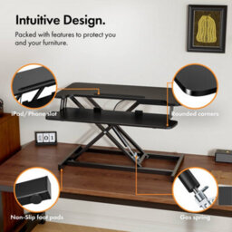 Vonhaus Adjustable Black Standing Desk Converter - 2 Tier Sit Stand Desk Riser, Stand Up Desk For Home Office/work - thumbnail 6