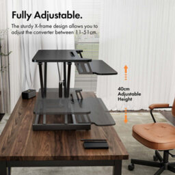Vonhaus Adjustable Black Standing Desk Converter - 2 Tier Sit Stand Desk Riser, Stand Up Desk For Home Office/work - thumbnail 3