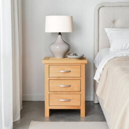 London Oak Bedside Table - Fully Assembled 3 Drawer Cabinet - By Roseland Furniture - thumbnail 2