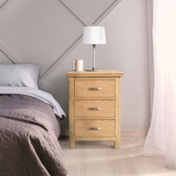 London Oak Bedside Table - Fully Assembled 3 Drawer Cabinet - By Roseland Furniture - thumbnail 4