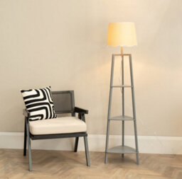 Valuelights Hiru Grey 3 Tier Shelf Floor Lamp With White Trim Scallop Shade And Bulb - thumbnail 1