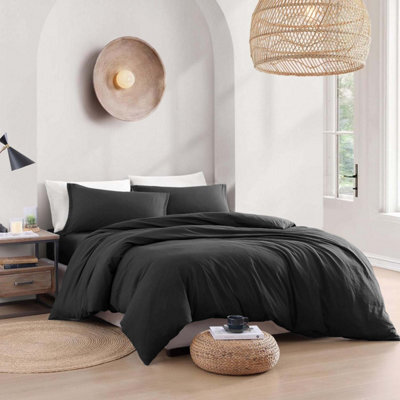 Bedlooms Black Plain Dyed Duvet Cover Complete Bedding Set, Breathable & Anti-Allergic Microfiber, Single 135X200Cm - image 1