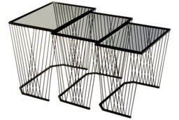 Orsina Set Of Three Grey Glass Top Black Side Table With Openwire Frame, Black Bedside Tables For Living Room