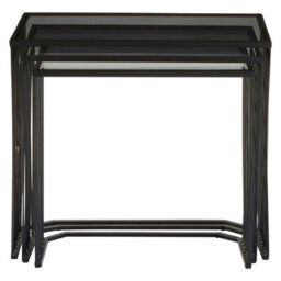 Orsina Set Of Three Grey Glass Top Black Side Table With Openwire Frame, Black Bedside Tables For Living Room - thumbnail 4