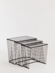 Orsina Set Of Three Grey Glass Top Black Side Table With Openwire Frame, Black Bedside Tables For Living Room - thumbnail 5