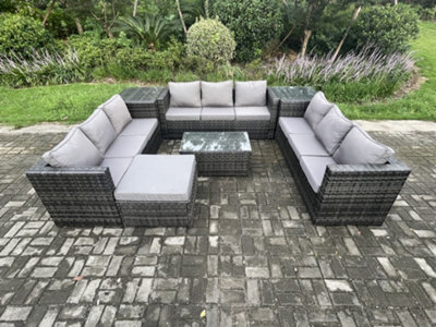 Fimous 10 Seater Outdoor Lounge Sofa Set Wicker Pe Rattan Garden Furniture Set With Oblong Coffee Table 2 Side Tables - image 1