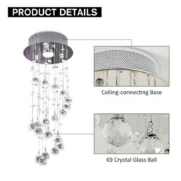 Homcom Crystal Ceiling Light Chandelier Spiral Rain Drop Pendant Lamp Metal - thumbnail 6
