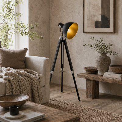 Wyld Haus Cono Black And Gold Adjustable Tripod Spotlight Floor Lamp 108 To 152Cm - image 1