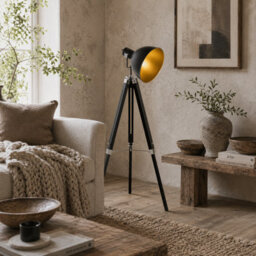 Wyld Haus Cono Black And Gold Adjustable Tripod Spotlight Floor Lamp 108 To 152Cm