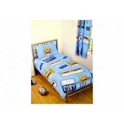 Manchester City Fc Official Football Patch Single Duvet And Pillow Set Light Blue/gold/white (One Size)