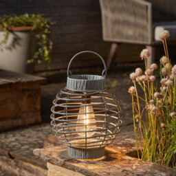 Solar Powered Terra Lantern - 5 Lumen Rattan Design Outdoor Garden Standing Or Hanging Led Light Decoration - H23 X 22Cm, Slate