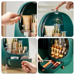 Living And Home Dark Green 3-Drawer Plastic Makeup Organizer With Led Light For Vanity - thumbnail 3