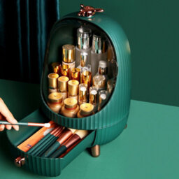 Living And Home Dark Green 3-Drawer Plastic Makeup Organizer With Led Light For Vanity - thumbnail 5