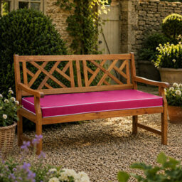 Alfresia 2 Seater Acacia Wood Garden Bench With Luxury Wine Red Garden Cushion